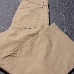 Boden button fly Wide leg tan cropped jeans size 6